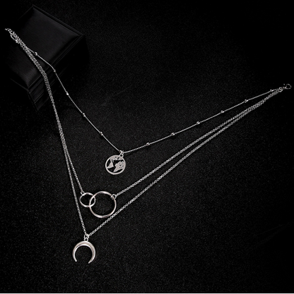 Fashionable Multilayer  Moon Map Necklace