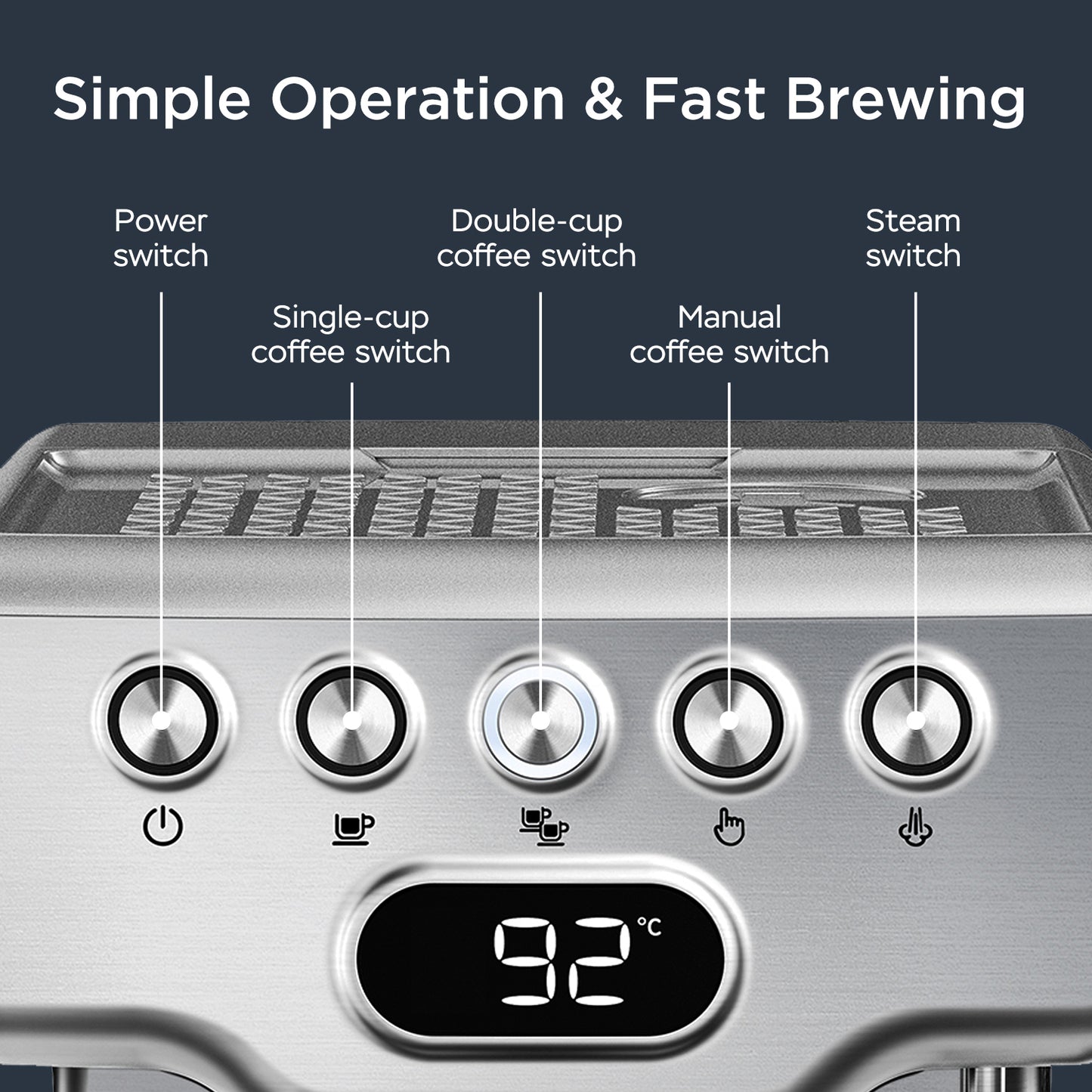 Geek Chef 20-Bar Espresso Machine with Milk Frother, Stainless Steel,1.8L Water Tank