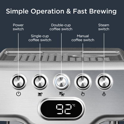 Geek Chef 20-Bar Espresso Machine with Milk Frother, Stainless Steel,1.8L Water Tank