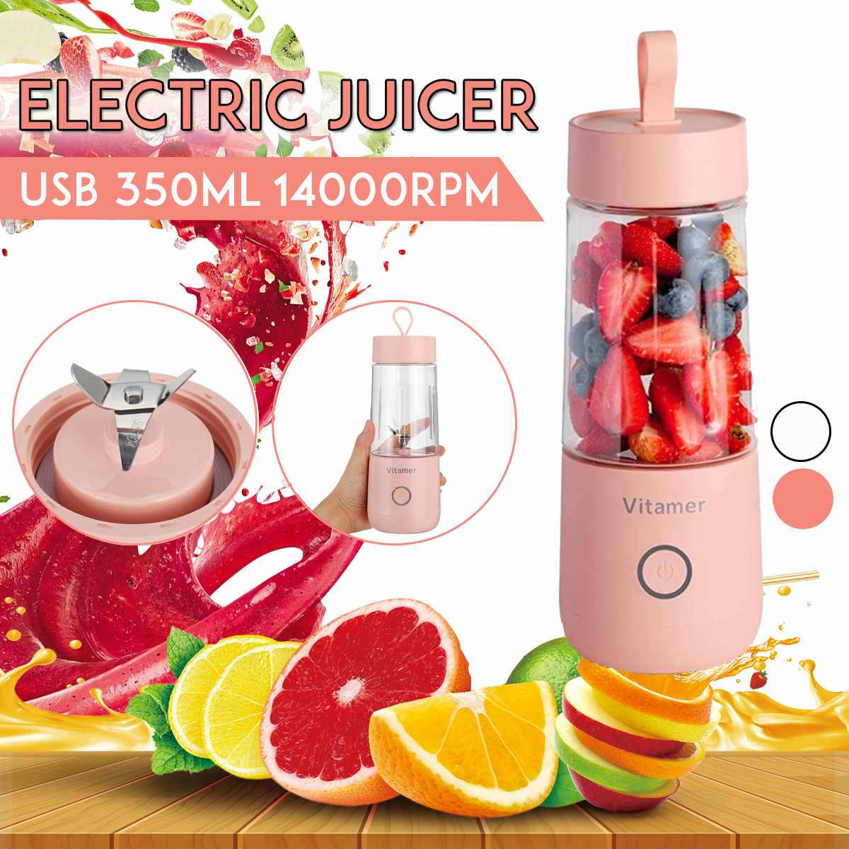 Portable Blender-Juicer Mixer 350ml Electric USB Rechargeable